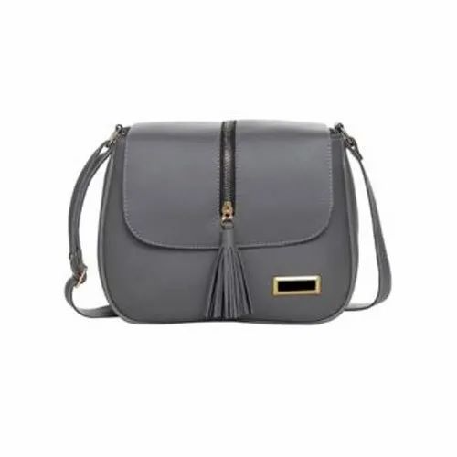 Polyurethane Ladies Grey Side Bag