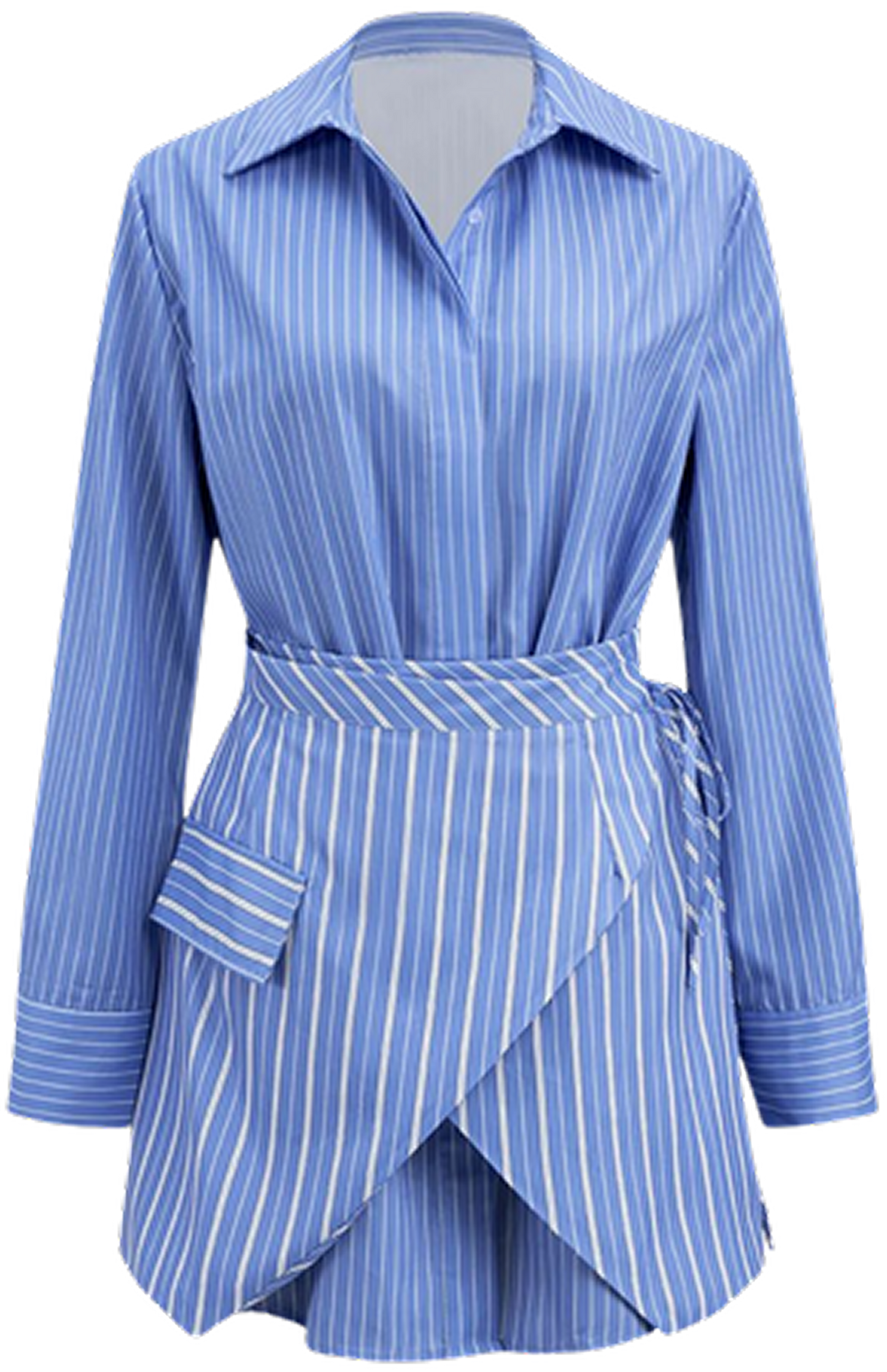 Striped Shirt Dress with Wrap Tie Waist