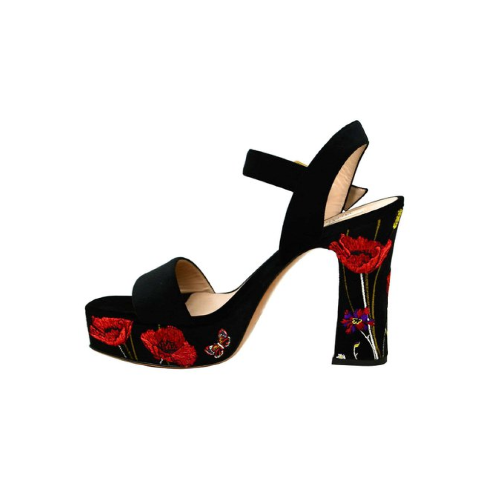 Black Velvet Floral Strap Sandals