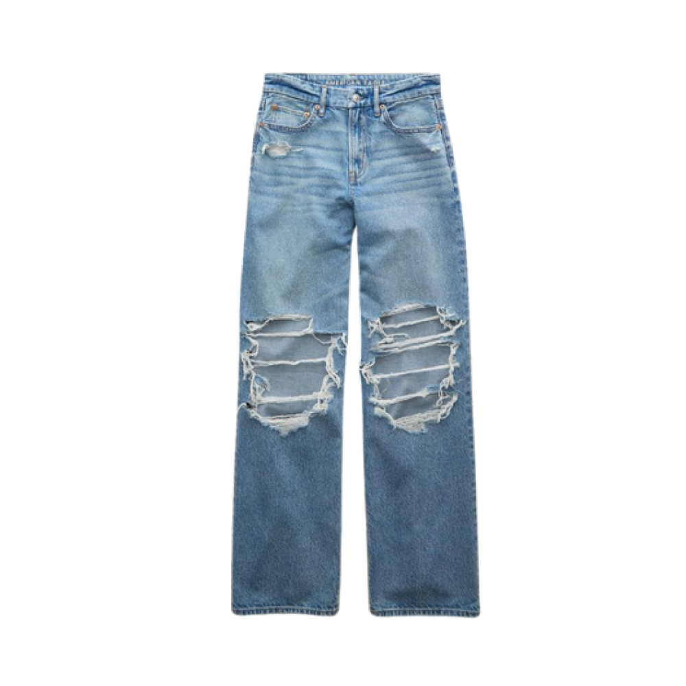 Super High-Waisted Straight Ripped Jean